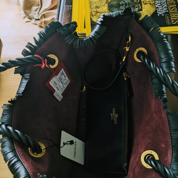 VALENTINO The Rope black fringe leather braided rope handle tote bag/Medium - Picture 6 of 14